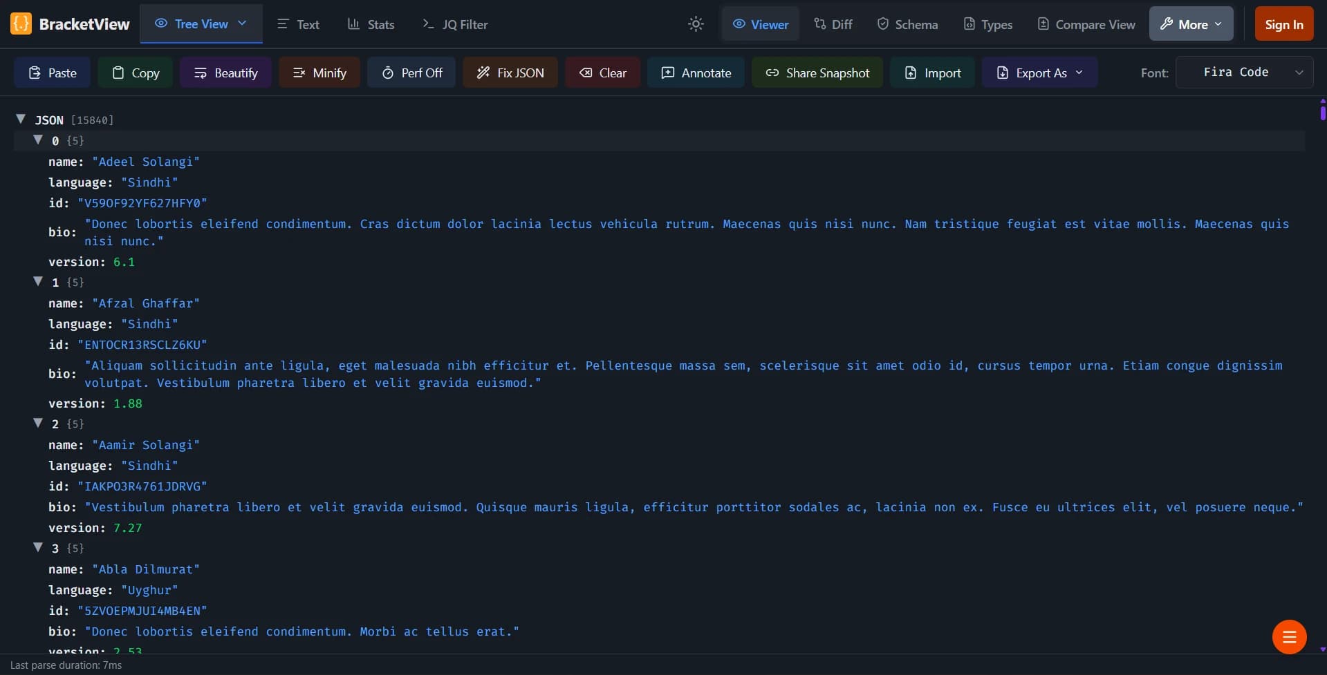 BracketView JSON editor preview